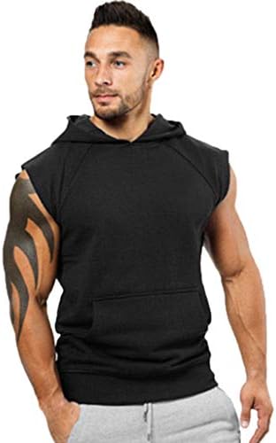 Seaintheson Men's Tank Tops, Men's Bodybuilding Sleveless Hoodies Workout Sport Gym Hooded Vest Top Lightweight T Shirt Black