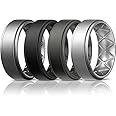 Egnaro Silicone Rings for Men 1/4/5/6/7 Multipack of Breathable Mens Silicone Rubber Wedding Rings Bands - Step Edge