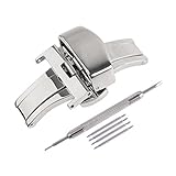 Ritche 22mm Silver Stainless Steel Double Push Button Butterfly Deployment Clasp For Leather Watch band Strap