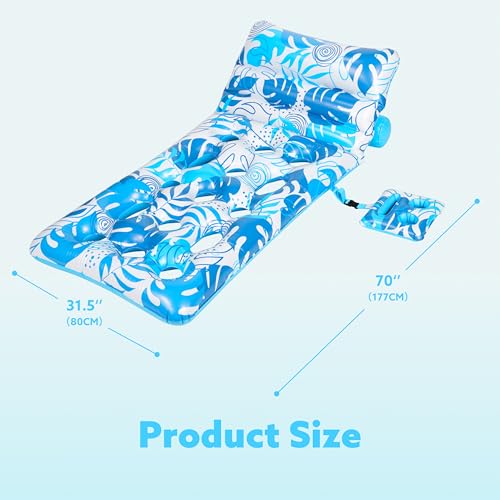 Sloosh Inflatable Pool Float Adult - Tropical Leaves Pool Floaties Lounger with Adjustable Backrest Cup Holders, Sun Tanning Float Rafts Floating Chair Pool Beach Lake Lounge Above Water Keep Cool