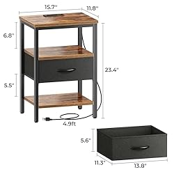 SUPERJARE Nightstand with Charging Station, Bed