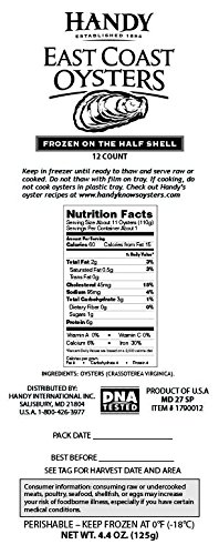 East Coast Oysters - Frozen on the Half Shell (12 Count) by Handy Seafood - Thumbnail 3