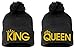 King & Queen, Pom Pom on Top Couple Matching, Warm & Stylish 12 inch Long Beanie When Unfolded