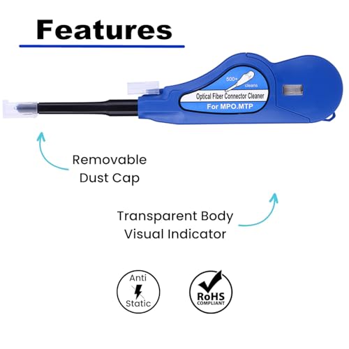 NovaGrowth Fiber Optic Cleaner for MTP/MPO Connector, Over 500 Times Cleans,Fiber Endface Cleans & Optical Connector Cleans(Blue)