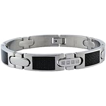 Stainless Steel Men's Bracelet with Diamond Accent & Carbon Fiber (.10 cttw)