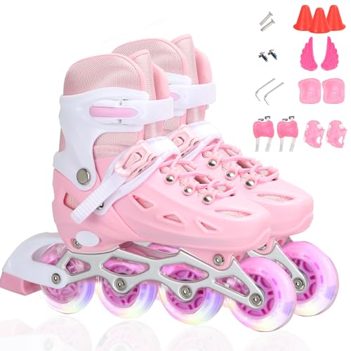 Kids Roller Skates,Adjustable Roller Skates for beginners,Comfortable roller skates,4 Light up Wheels and Sizes Adjustable Quad Skate for Indoor Outdoor for Girls Kids
