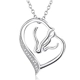 YFN S925 Sterling Silver Mother and Child Horse Head Heart Shape Pendant Necklace 18