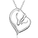 YFN S925 Sterling Silver Mother and Child Horse Head Heart Shape Pendant Necklace 18