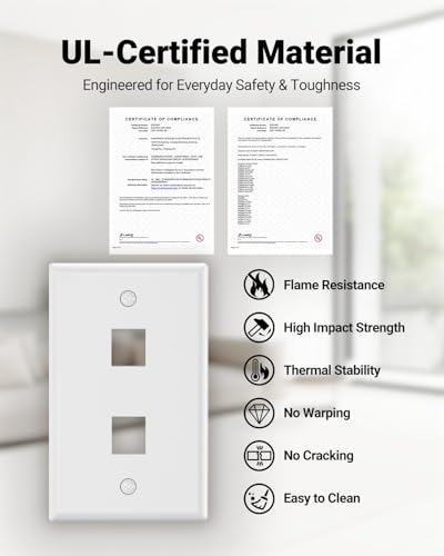 VCE 2 Port Keystone Wall Plate UL Listed (10-Pack), Single Gang Wall Plates for RJ45 Keystone Jack and Modular Inserts, White