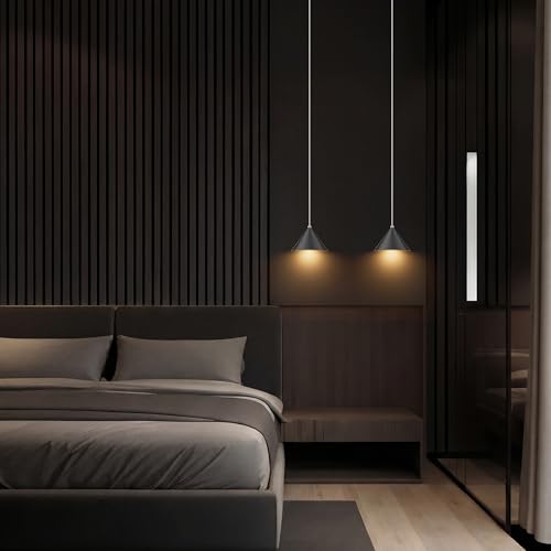 lundwa LED Suspension Lamp Conical Aluminium, 3PCS Hanging Lamps Bedside Table – Modern Design 12W 3000K 800LM Adjustable Textile Cable for Kitchens Dining Room, Bedroom, Coffee (Black)