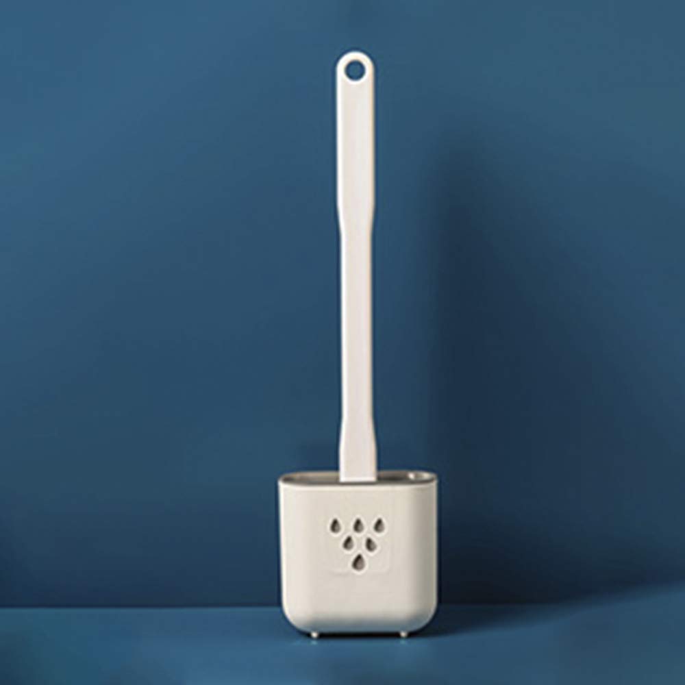 Toilet Brush, Flat Flexible Bathroom Toilet Bowl Cleaner Brush Set, Quick Drying Holder Toilet Brush Kit with No-Slip Long Plastic Handle for Bathroom Toilet (White, 1PC)