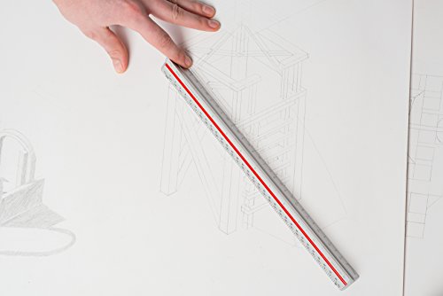Aluminum Triangular Architect Scale — US Standard Imperial Scale 12" with protective ends and Color Coded Grooves - 6 Dimensions
