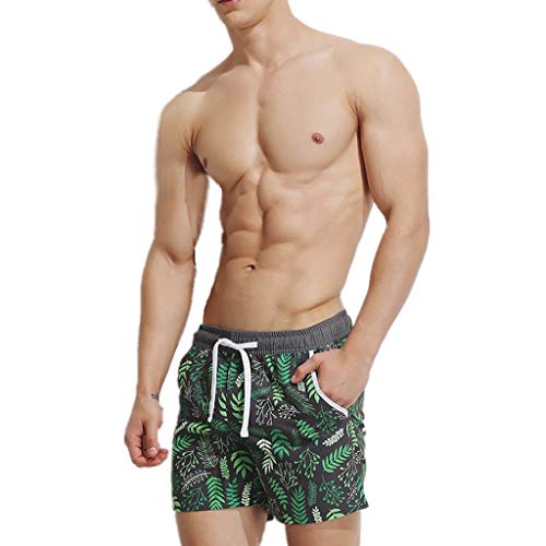 Men Shorts Print Swimming Trunks Quick Dry Beach Surfing Running Sports Summer Casual Pants (Green,M) - Thumbnail 4