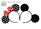 Mickey Mouse Ears Solid Black and Bow Minnie Headband for Boys and Girls Birthday Party or Celebrations Set of 2