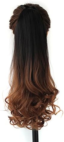 23" 180g Curly Wave Two Tone Ombre Color Synthetic Wrap Around on Clip in Ponytail Hair Extensions Natural Black to Reddish Brown ( #2/30 ) Hairpiece Accessoriesfor Girl Lady Woman