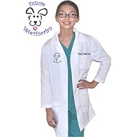 My Little Doc Personalized Kids Veterinarian Lab Coat with Dog Puppy Embroidery Design Size 8/10 White