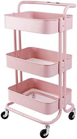 Medical Cart Tool Mobile Beauty SPA Handle Cart for Salon, 3 Tier Medical Rolling Trolley for Hospital/Clinic with Rotatable Pulley, 45×35×87cm (Color : Pink, Size : Thickened)