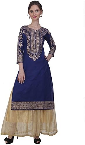 Aadhunik Libaas ROYAL BLUE Block Print Straight Cotton Kurti for Women's