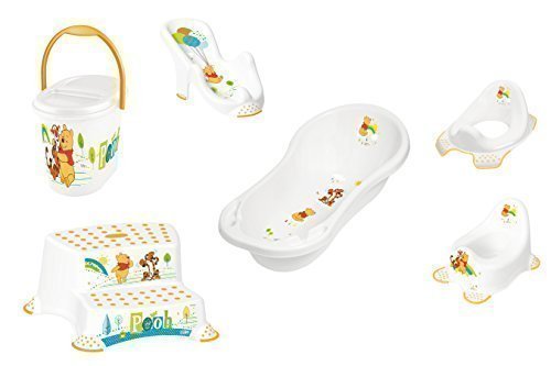 6er Z Set Winnie Pooh weiß Badewanne XXL 100 cm + Badesitz + Töpfchen + WC Aufsatz + Hocker zweistufig + Windeleimer Neu