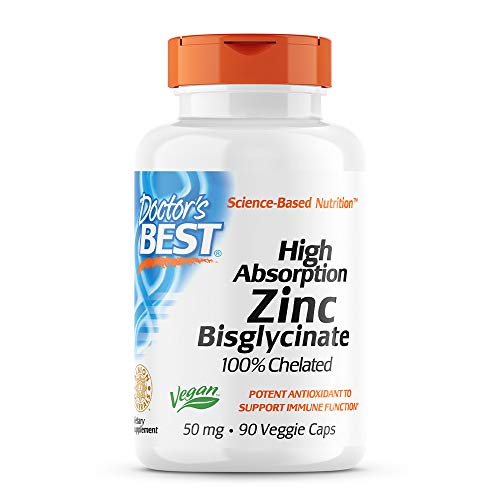 Doctor's Best High Absorption Zinc Bisglycinate 50mg High Potency Supporting Enhancing Immune System Antioxidant VC, 90…