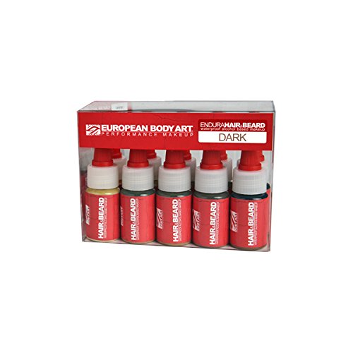 European Body Art EnduraHAIR&BEARD Alcohol Based Airbrush Hair and Beard Paint Liquid Makeup 10 Pack Set, Dark 1oz