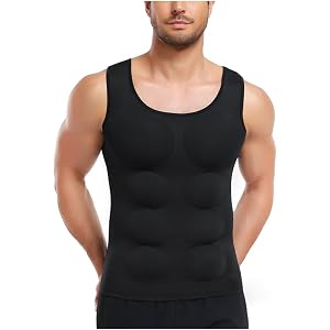 bslingerie Men Padded Fake Muscle Compression Shirt Tank Top Shapewear Vest Chest Abdominal Abs Body Shaper