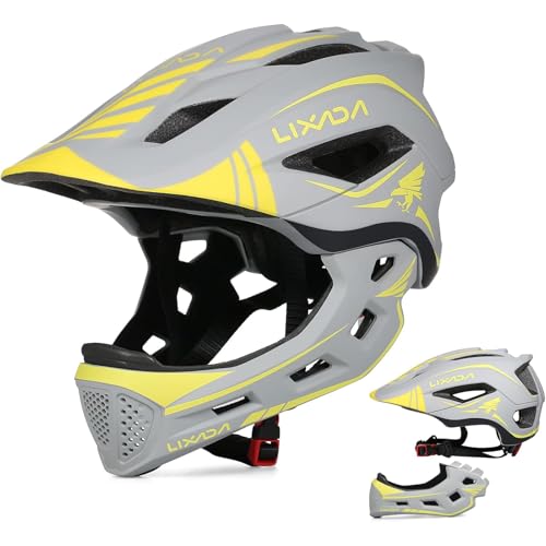 Lixada Fahrradhelm Kinder Helm Fullface Abnehmbar Unisex 52-58cm Children's Helmet 2-In-1 Integrated Größenverstellbar- Mit Abnehmbarem Kinnschutz Hel