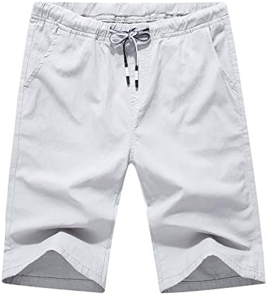 AACFCHAIN Men's Grey Linen Casual Classic Flat Front Cotton Drawstring Shorts