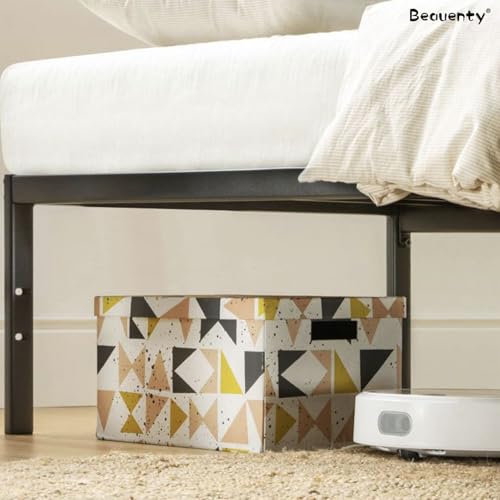 Beauenty 12inch High Bed Frame, Heavy Duty Metal Bed Frame with Storage Space Under Bed, Modern Design Durable Single Bed Frame for Bedroom Living Room Easy Assembly (190 * 95cm)