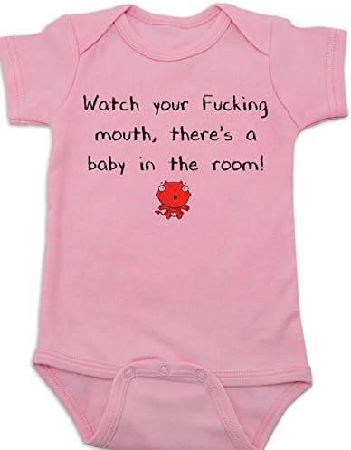 Vulgar Baby Bodysuit, Watch Your Mouth, 3-6 MO, Pink
