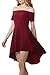 ChongXiao Womens Casual Flared Swing Off Shoulder Party Cocktail Formal Skater Dress (M, Wine Red)