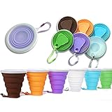 DARUNAXY Silicone Collapsible Travel Cup - 6 Pack Silicone Folding Camping Cup with Lids - Expandable Drinking Cup Set - BPA Free, Reuseable, Portable, Graduated [9.22oz] (Mix Color)