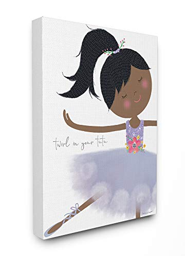 The Kids Room by Stupell Twirl Black Haired Ballerina in Purple Tutu Stretched…