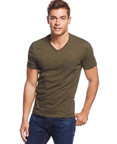 INC Mens Slub Studded T-Shirt Green M