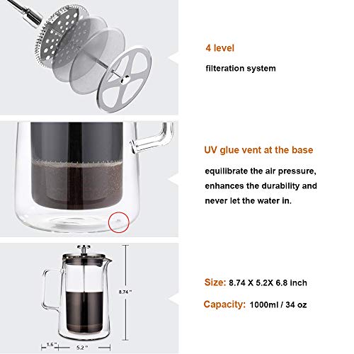 French Press Coffee Maker, Double Wall Vacuum Insulated Thermal