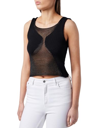 Pinko Olginate Top Mesh Patch Effet Nu Veste Tendance, Z99_Noir Limousine, Large Femme
