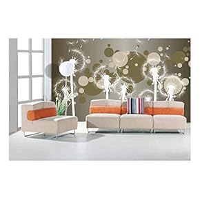 Fun Cute White Dandelions on a Brown and Silver Gradient Neutral Bokeh Background - Wall Mural, Removable Sticker, Home Decor - 66x96 inches