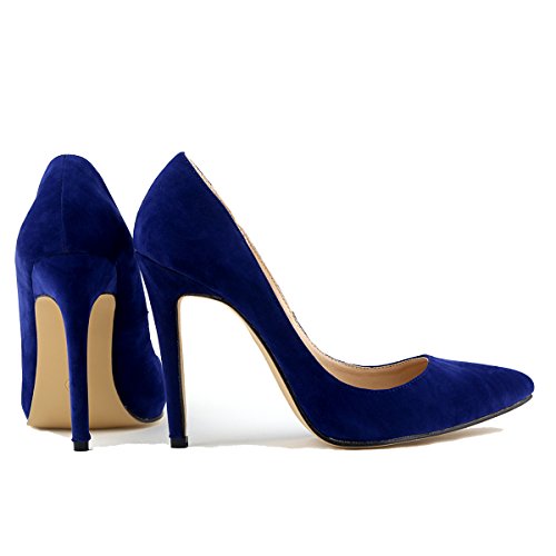 Loslandifen Womens Closed Toe High Heels Pointed Slender Stiletto Pumps(302-1VE35,Blue)