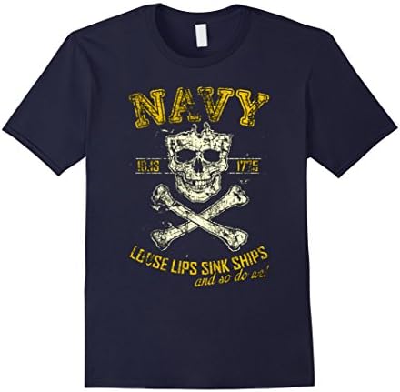 Mens US Navy - Loose Lips Sink Ships And So We Do Tshirt Large Navy