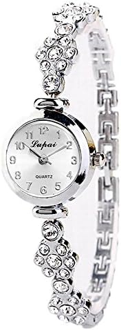 Arabic Numbers Crystals Women Watch Analog Quartz 6MM Slim Band Silver Plating P019S
