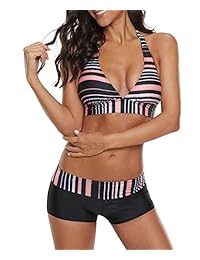Century Star traje de baño de dos piezas Halter Back Push Up Bikini Set Boyshort Trajes de baño para dama