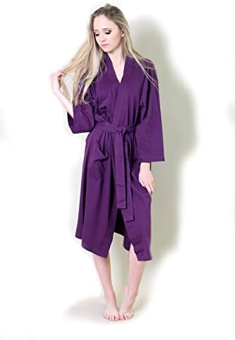 Women’s 100% Organic Cotton Spa Bath Robe Kimono, Super Soft Lightweight Non-Toxic Eco-Friendly (M, Purple)