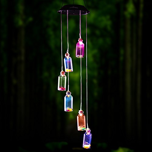 Lainin Color Changing Solar Wind Chime Wishing Bottle Solar Hanging Night Light Mobile