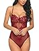ADOME Women One Piece Lingerie Lace Fishnet Teddy Bodysuit Mesh Babydoll Romper Jumpsuit Dark Red M