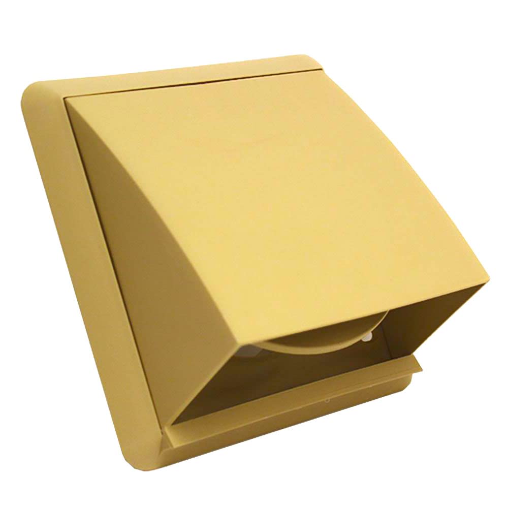 Kair Beige Cowled Outlet Grille 155mm External Dimension with 100mm - 4 inch Round Rear Spigot and Wind Baffle Backdraught Shutter