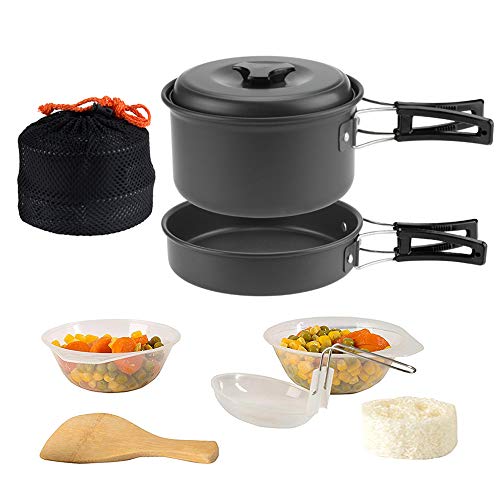 ShellKingdom Outdoor Cookware Set,Non-Stick Camping Cookware Set and Backpacking Portable Picnic Cookware Set for Outdoor,Hiking,Camping,Trekking,1-2 Person