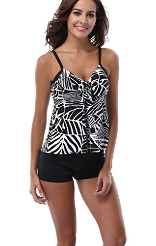 Attraco Women's High Waist Two Piece Swimsuit Swimwear Boyleg Black 16 Attraco Women's High Waist Two Piece Swimsuit Swimwear Boyleg Black 16