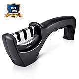 Knife Sharpener, Besiva 3 Stage Professional Kitchen Knife Sharpening System for Straight Tungsten Diamond Ceramic and Serrated Knives (Black) 