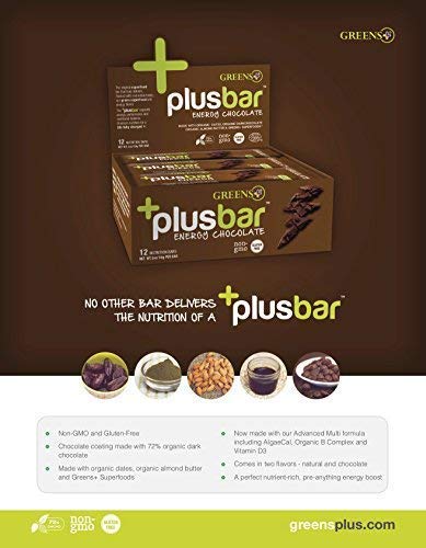image for Greens+ Plusbar Energy Chocolate | Organic | Vegan | Non-GMO | Soy, Da