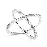925 Sterling Silver Criss Cross Rings CZ Eternity Engagement Wedding Band